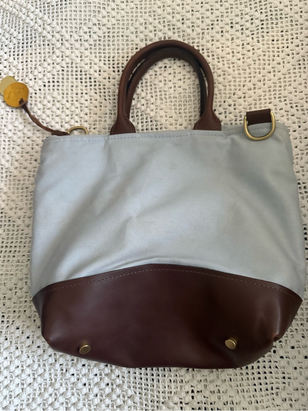 Light Gray Canvas Tote with Brown Leather Trim - Women - Picture 3 of 4